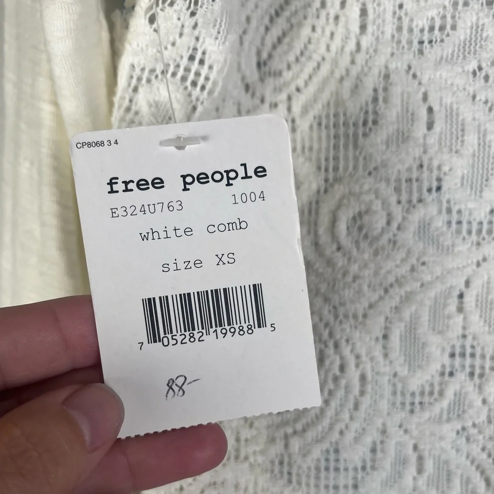 Free People We the Free Crop Top Lace Inset White Blue Cotton Size XS NWT